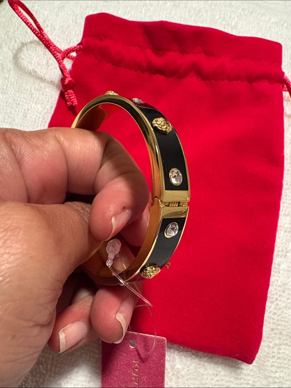 NWT Kurt Geiger London Black Enamel & Gold Bangle With Dustbag - Picture 5 of 6